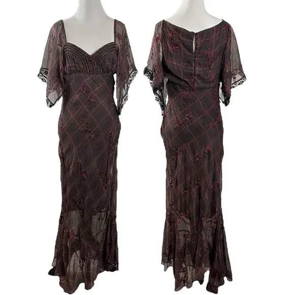 green emerald velvet dress Fallen Flowers Floral Mesh Off-Shoulder Midi Dress, Cream / L